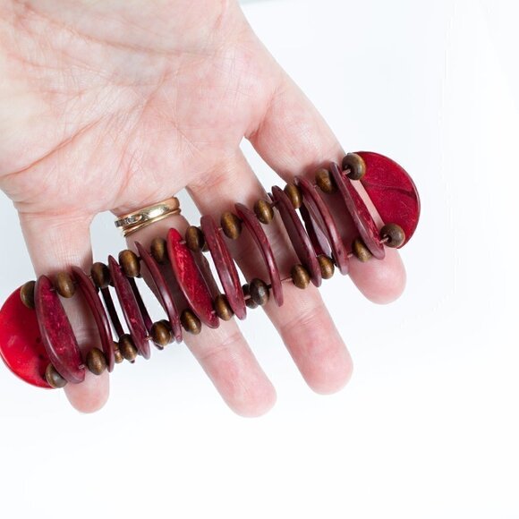 Red Stretch Bracelet - Wood Beads - Picture 3 of 6